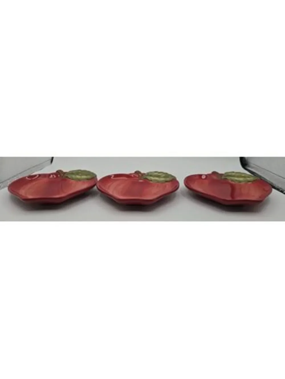 Sur La Table Red Apple Shaped Appetizer/Dessert Plates Set of 3 Fall Ceramic